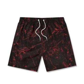 beach style plus size non-stretch flaming mountain batch print lined men shorts