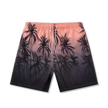 beach style plus size non-stretch gradient coconut print lined men shorts