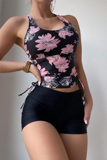 sexy floral printing padded high waist flat angle drawstring tankini set