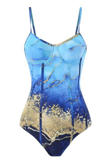 sexy gradient printing padded underwire retro one-piece swimsuit