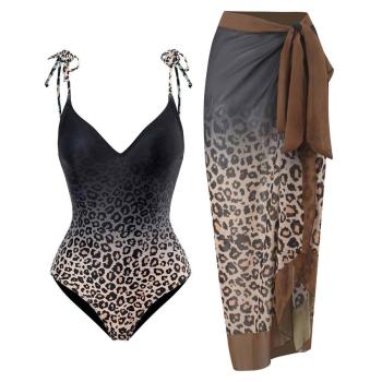 sexy gradient leopard print padded one-piece swimsuit & skirt(skirt is one size)