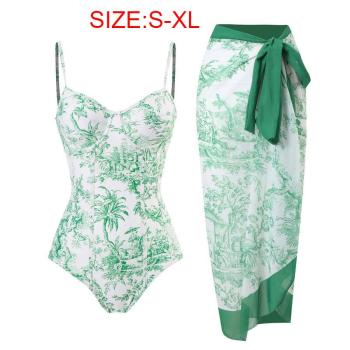 sexy batch printed underwire padded one-piece swimsuit & one size cover-up