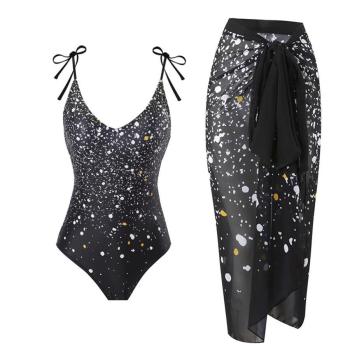 sexy dots printing padded one-piece swimwear & skirt(skirt is one size)