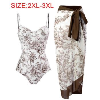 sexy plus size printed underwire padded one-piece swimsuit & one size cover-up
