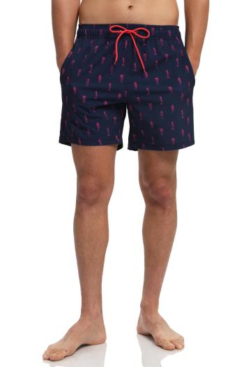 men casual fish bone printing tie-waist pocket with lined beach shorts