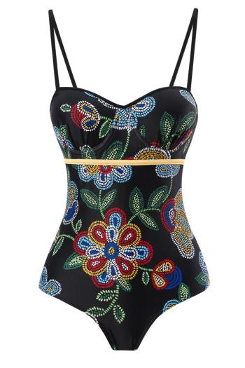 sexy plus size underwired padded retro printed tight one-piece swimsuit