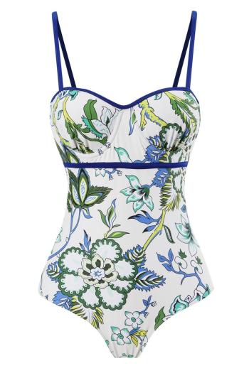 sexy underwired padded flower batch printing tight one-piece swimsuit