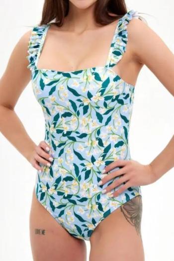sexy floral printing padded ruffle adjustable straps one-piece swimwear