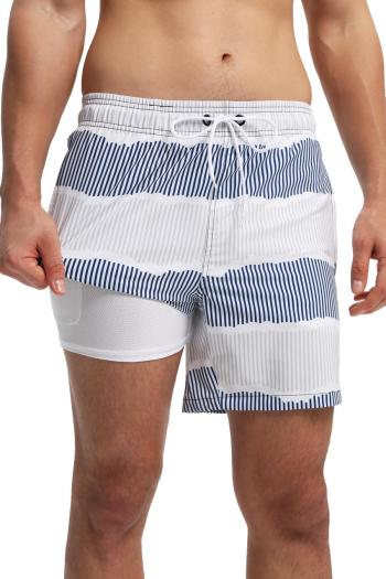 men casual stripe printing tie-waist pocket with lined beach shorts