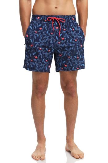 men casual flamingo printing tie-waist pocket with lined beach shorts