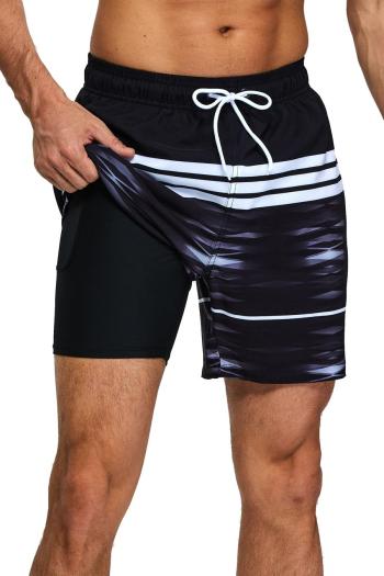 men casual streak printing tie-waist pocket with lined beach shorts