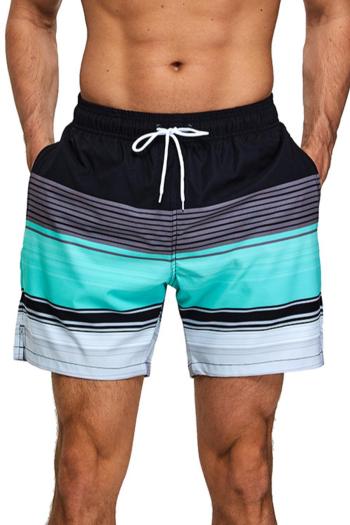 men casual stripe printing tie-waist pocket with lining beach shorts