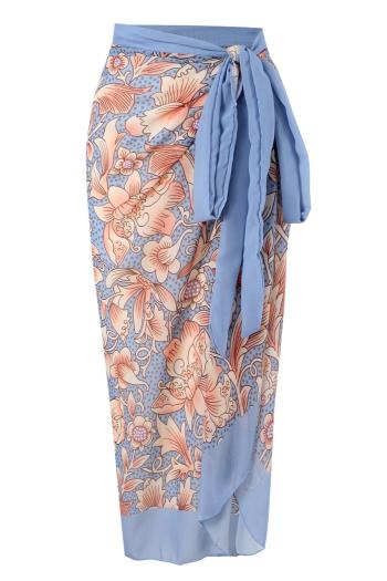 sexy chiffon floral printing wrap lace-up beach cover-up skirt