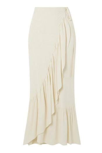 stylish pure color ruffle beach cover-up skirt