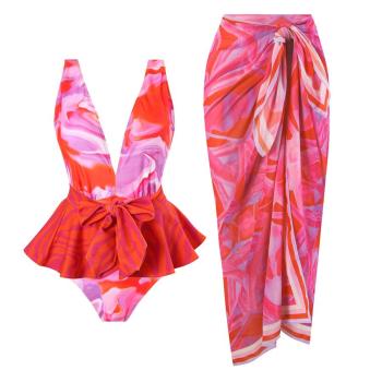 sexy tie dye padded with mini skirt one-piece swimsuit & one size chiffon skirt