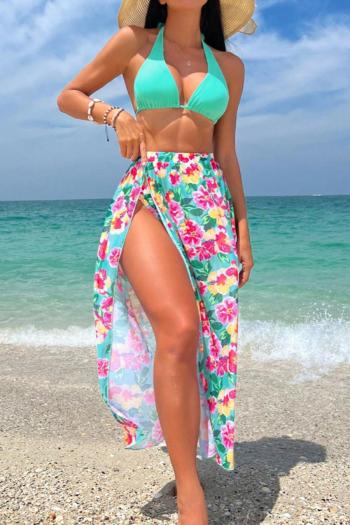 sexy two colors floral printing padded halter-neck lace-up three-piece swimsuit
