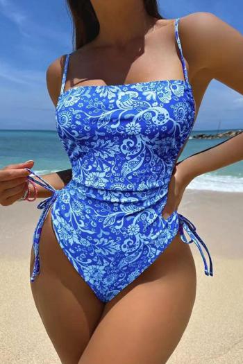sexy two colors floral printing padded drawstring one-piece swimsuit