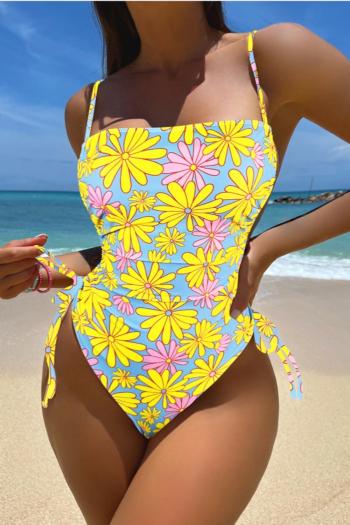 sexy floral printing padded drawstring one-piece swimsuit