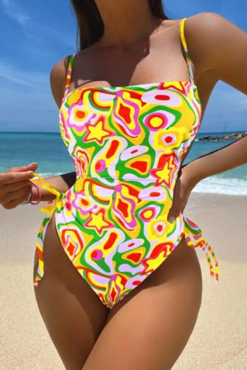 sexy graphic printing padded drawstring one-piece swimsuit