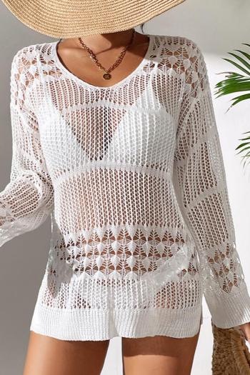 sexy hollow out knitted 3 colors long sleeve mini dress cover-up(only cover-up)