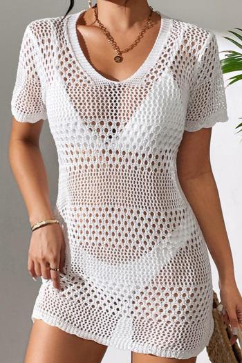 sexy hollow out knitted 3 colors short sleeve mini dress cover-up(only cover-up)