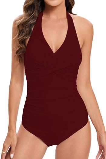 sexy plus size pure color padded halter-neck one-piece swimsuit