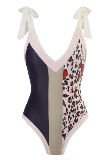 sexy leopard printing padded tie-shoulder one-piece swimsuit