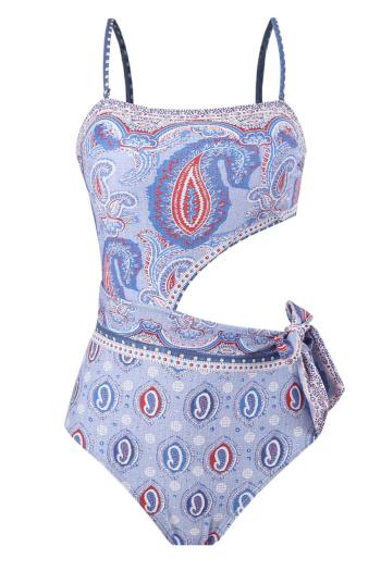 sexy paisley graphic printing padded hollow out one-piece swimsuit