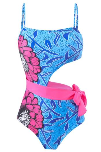 sexy flower graphic printing padded hollow out one-piece swimsuit