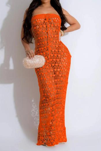 sexy plus size orange cut out knitted sequin beach cover-up maxi dress