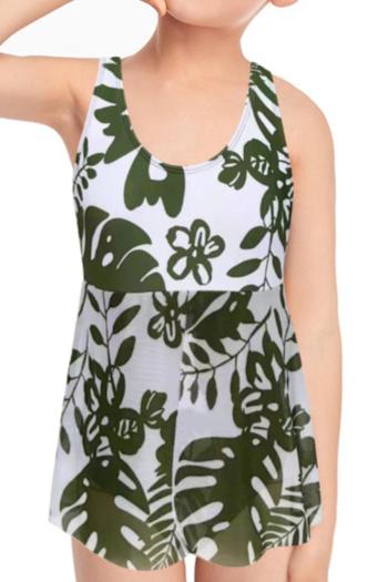 family couple style girl teen stylish leaf printing padded one-piece swimsuit