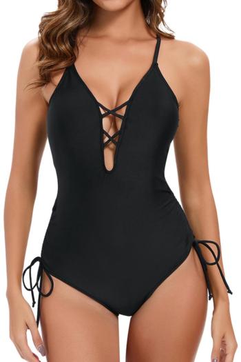 sexy plus size solid color padded tassel tight suspender one-piece swimsuit