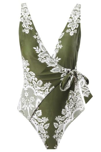 sexy padded batch printing suspender one-piece swimsuit