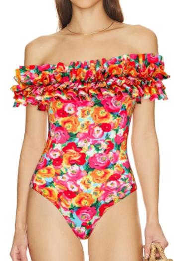 sexy padded batch printing off-shoulder one-piece swimsuit