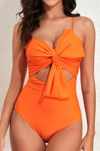 sexy orange padded hollow bow design one-piece swimsuit