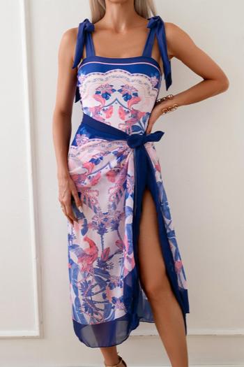 sexy bird printing padded tie-shoulder one-piece swimsuit & one size skirt