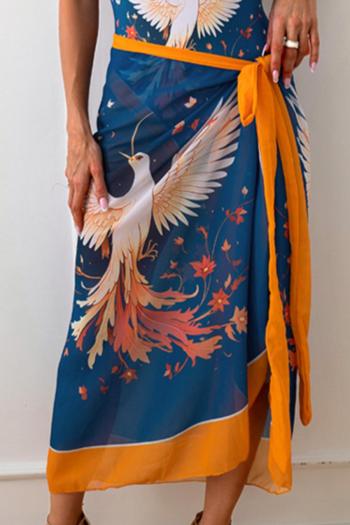 matching swimwear sexy chiffon bird fixed printing cover-up skirt(only skirt)