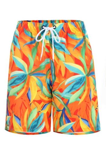 family couple style men plus size leaf printing casual beach shorts with lined