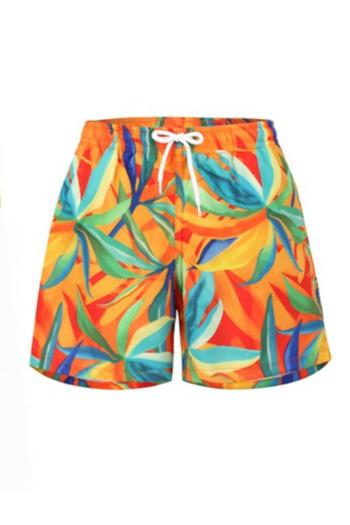 family couple style boy leaf printing casual beach shorts with lined