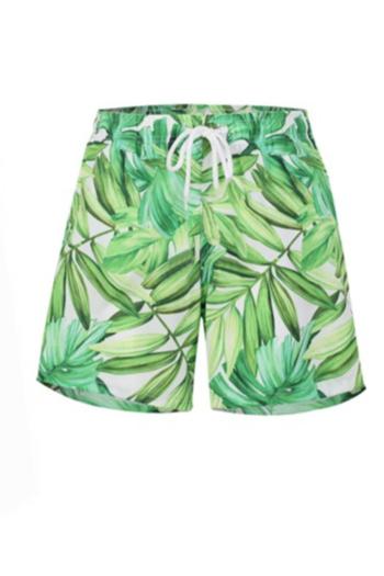 family couple style boy leaf print casual beach shorts with lined