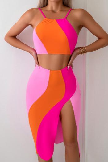 matching swimwear sexy color-block padded high slit skirt three-piece swimsuit