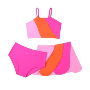 matching swimwear girl teen color-block non-padded three-piece swimsuit