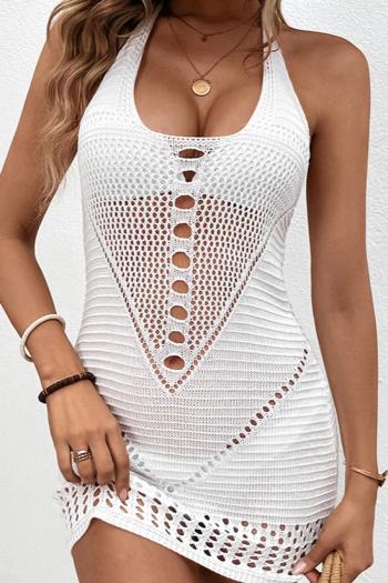 sexy 3 colors hollow out knitted halter-neck mini dress cover-up(only cover-up)