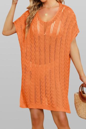 sexy hollow out knitted v-neck slit side mini dress cover-up(only cover-up)