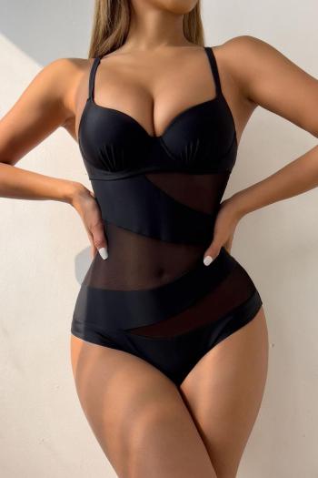 sexy mesh stitching 4 colors non-removable padding underwire one-piece swimsuit