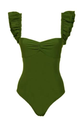 sexy pure color padded backless sling ruffle one-piece swimsuit