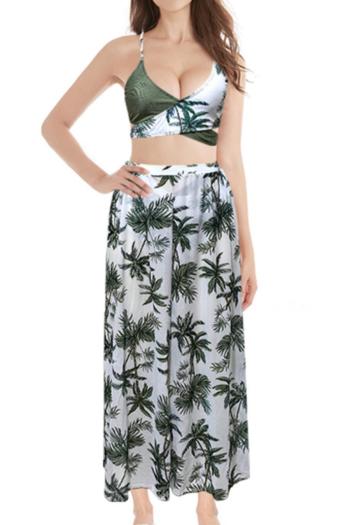 family couple style women sexy coconut tree print padded three-piece swimsuit