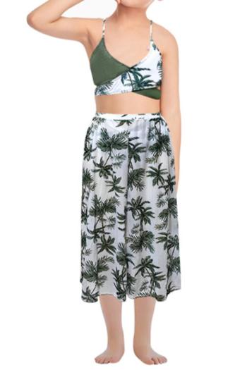 family couple style girl teen coconut tree print padded three-piece swimsuit