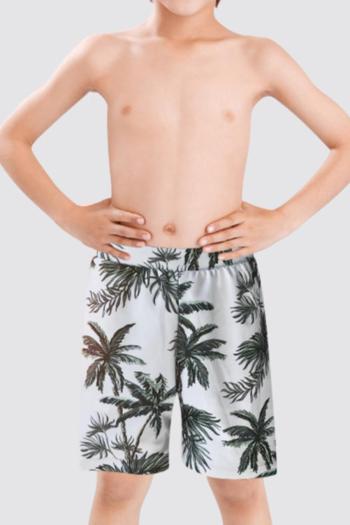 family couple style boy coconut tree printing with lined beach shorts