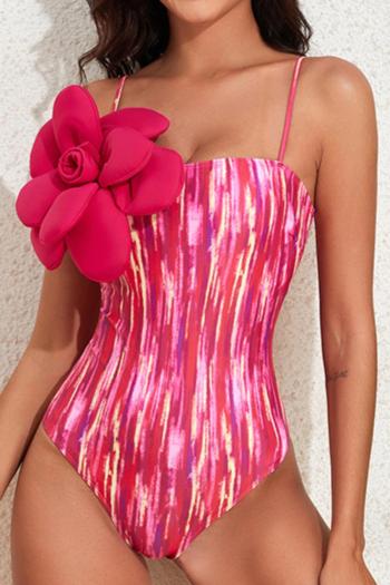 sexy 3d flower decor tie dye padded backless sling one-piece swimsuit